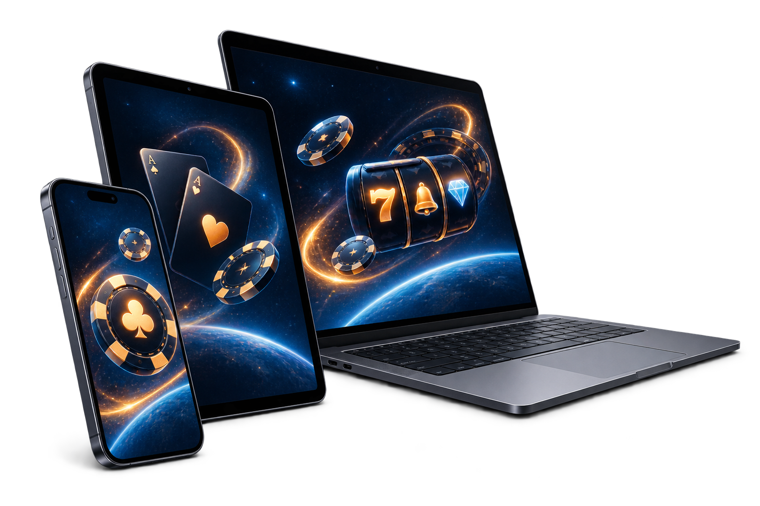 Spaceman369 Casino displayed on a smartphone, tablet and laptop